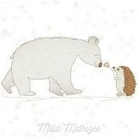 Urso polar e ouriço em traço delicado